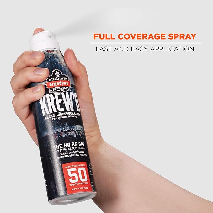 Ergodyne KREW'D 6353 Sunscreen Spray, Broad Spectrum SPF 50, Water Resistant, 5.5 oz, 2-Pack