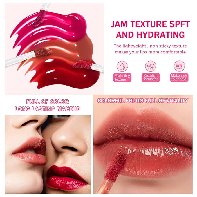 Lip Gloss Set,Moisturizing Lip Stain Plumping Lip Tinted Gloss