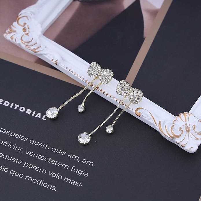 Vintage Crystal Bow Chain Drop Earrings