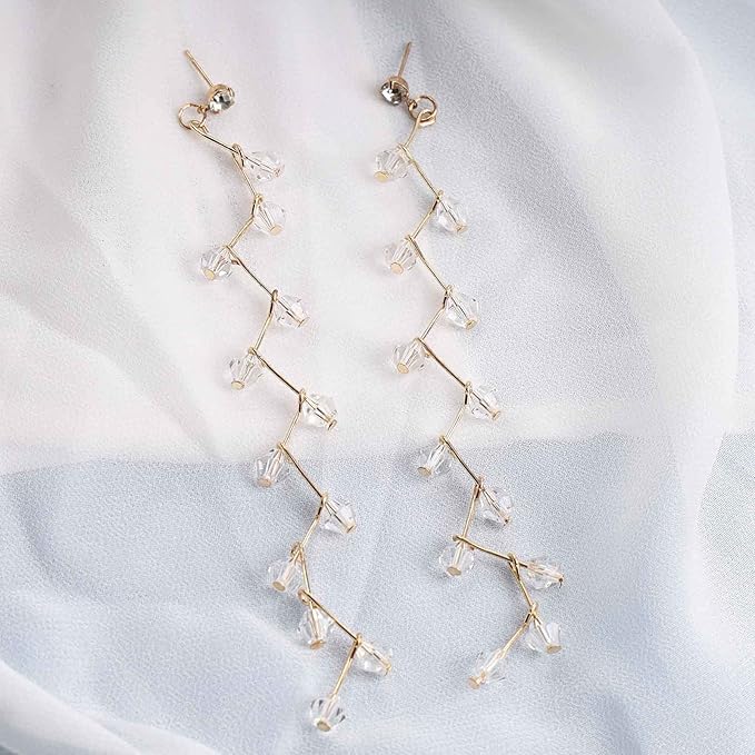Boho Rhinestone Leaf Earrings Gold Crystal Drop Earring