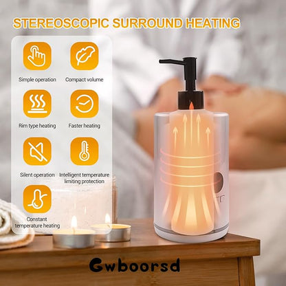 Oil Warmer for Massage oil warmer for scented oil,Massage Oil Warmer,lotion warmer,Body Oil Heater for Spa,Salon with 2 Oil Bottle Dispensers,1 grey funnel, Temper control,Atmosphere lights,White