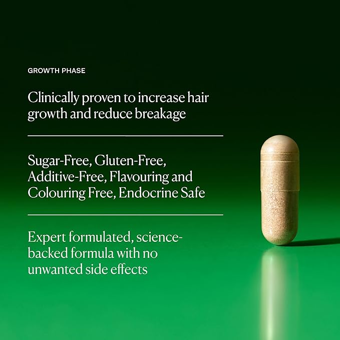 The Nue Co. GROWTH Phase Supplement, Supports Hair Growth, Reduces Breakage, Thicker & Fuller Hair, Contains Vitamins, Reishsi Mushrooms, Proteins & Adaptogens, Vegan, Gluten Free, 30 Capsules