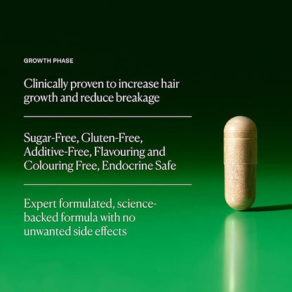 The Nue Co. GROWTH Phase Supplement, Supports Hair Growth, Reduces Breakage, Thicker & Fuller Hair, Contains Vitamins, Reishsi Mushrooms, Proteins & Adaptogens, Vegan, Gluten Free, 30 Capsules