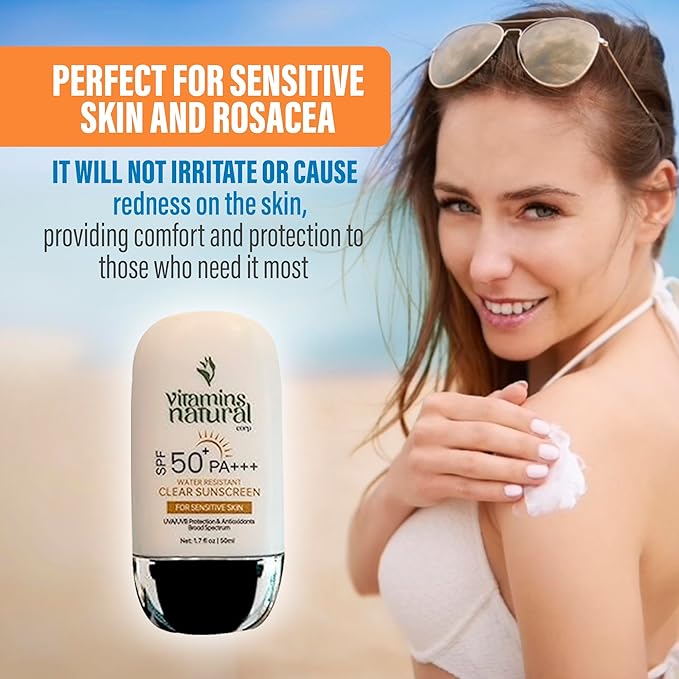 Vitamins Natural – Sunscreen SPF 50 Cream Face - UVA/UVB Broad Spectrum Protection for All Skin Types - Non-Greasy, Lightweight, Oil and Fragrance Free, Water-Resistant Facial Sunscreen (50 ml)