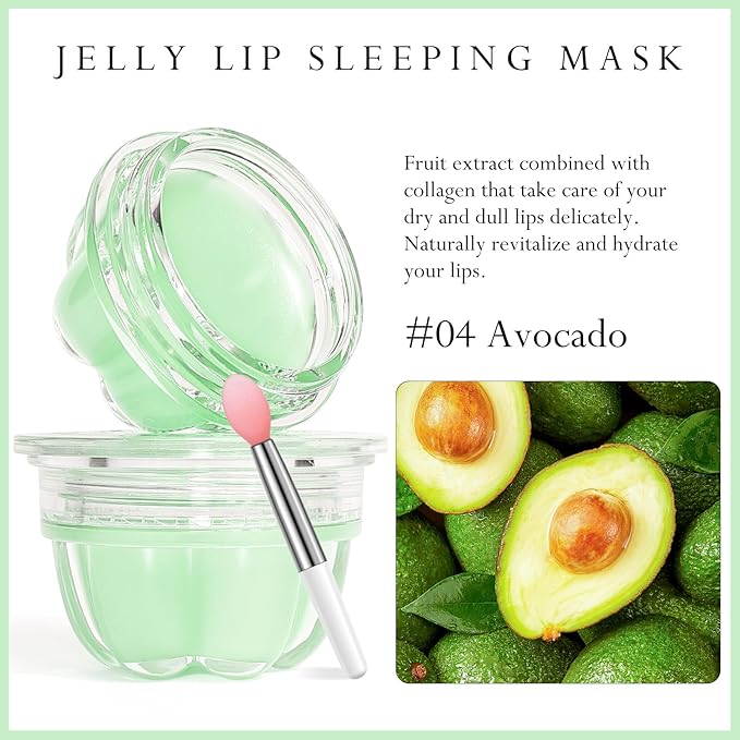 2Pc Jelly Lip Mask Overnight,Fruity Avocado Collagen-Avocado