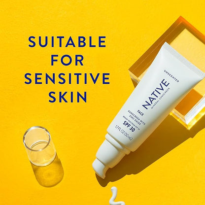 Native Sunscreen SPF 30, Zinc Oxide Dermatologist Tested Suitable for Sensitive Skin & Hawaii Compliant, 5 Ounces | Unscented Sun Protection Lotion, Lightweight & Smooth