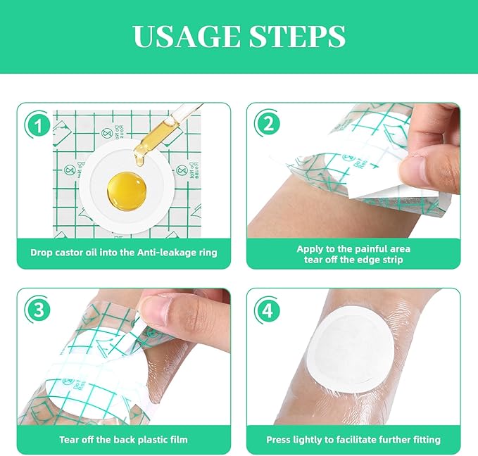 30 Pcs Disposable Clear Castor Oil Patches, Pu Film Waterproof Castor Oil Belly Button Patch, 3.2 x3.2'' Organic Cotton Pads Self-Adhesive, Hypoallergenic, Suitable for Navel, Abdomen, (Oil-Free)