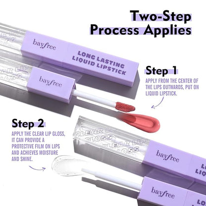 Long Lasting Liquid Lipstick with Clear Lip Gloss Set, High Pigment and Shine Lip Stain, Waterproof, Kiss-Proof, Up to 24H Wear, 0.15 Fl oz (Nude Rose Gold)