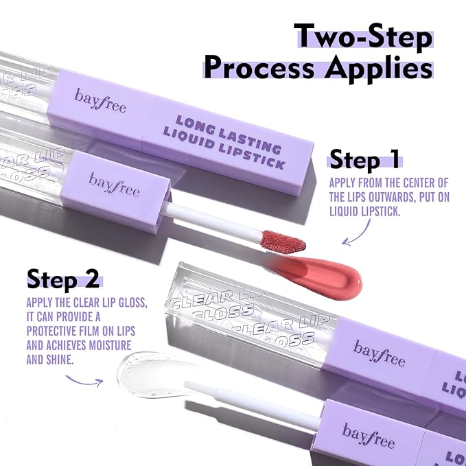 Long Lasting Liquid Lipstick with Clear Lip Gloss Set, High Pigment and Shine Lip Stain, Waterproof, Kiss-Proof, Up to 24H Wear, 0.1 Fl oz (Radiantly Rose)