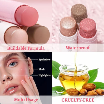 Face Stick Trio 3Pcs Multi Makeup Blush Highlighter