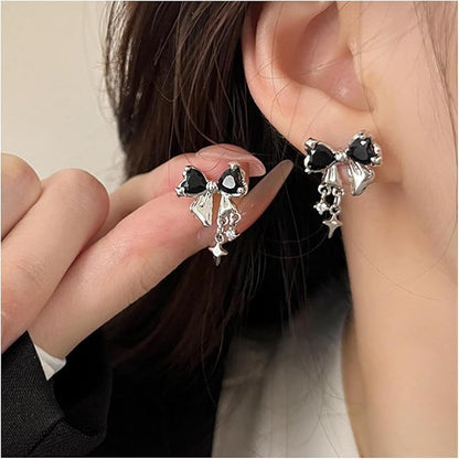 Vintage Crystal Bow Earrings Black Onyx Stud Earrings