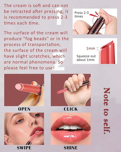 Moisturizing Lipstick Pen,Red Nude Pink Shimmer Glossy Plumping Lip Gloss,Hydrating Tinted Lip Balm,Long Lasting Waterproof Jelly Lip Gloss Plumper Lip Tint Stain,Christmas Makeup Gift for Women-09