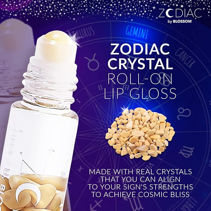 Blossom Zodiac Sign Vanilla Scented Moisturizing Roll-On Lip Gloss with Crystals, Made in USA, 0.20 fl. oz./5.9ml, Gemini