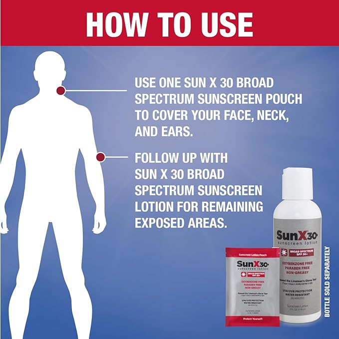 Sun X 30+ SPF Individual Sunscreen Packets Travel Size - Pack of 300 Paraben, Oxybenzone, & White Cast Free Broad Spectrum SPF Sunscreen Packets - Water & Sweat Resistant For Up To 80 Minutes