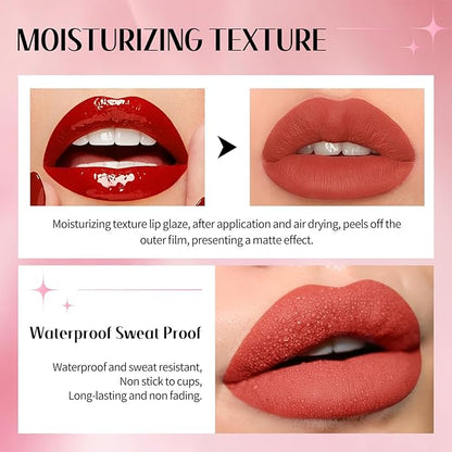 3 Colors Peel Off Lip Stain Set, Tattoo Magic Color Matte Nude Lip Gloss Lip Tint, Long Lasting Waterproof Liquid Lipstick Tinted Makeup, Nonstick Cup Lip Stain for Women Girls(02+03+06)