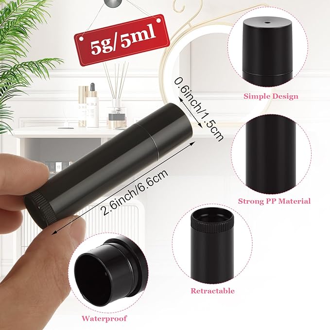 100 Pack Empty Lip Balm Tubes, Black