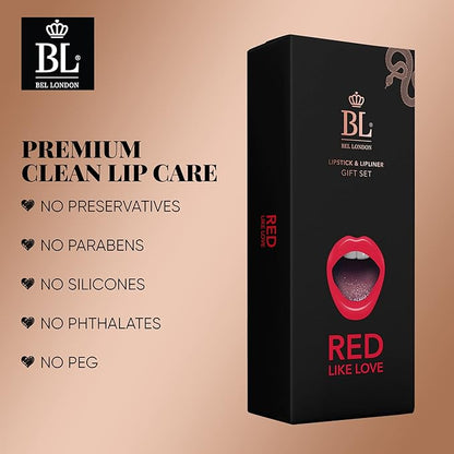 BL Color Matched Lip Liner & Lipstick Set (Red) - Full-Coverage Argan Long Lasting Lipstick and Lip Liner Set With Natural Oils for Nourishment, Hydration, & Protection - Chemical-Free