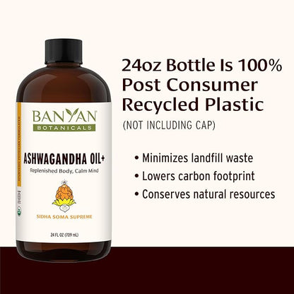 Banyan Botanicals Ashwagandha Oil+ – Organic Herbal Oil – Comforting Sore Muscle Massage Oil for Relaxation & Post-Workout Recovery – 24 oz – Non GMO Sustainably Sourced Ayurvedic Physician Formulated