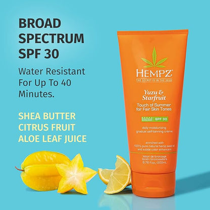 Hempz Daily SPF Yuzu & Starfruit Touch of Summer Moisturizing Gradual Self-Tanning Creme with SPF 30 Fair Skin Tones