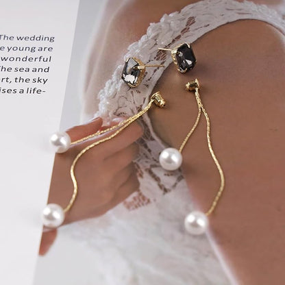 Vintage Black Crystal Pearl Drop Earrings