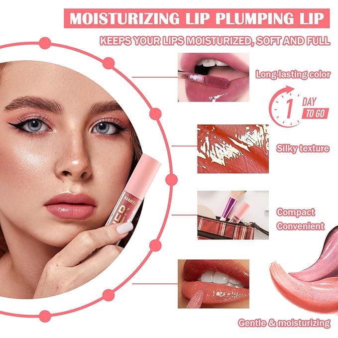 4PCS Shimmer Lip Gloss Set,Moisturizing Lip Plumping Lip Gloss Liquid Lipstick Set,Lip Stain Long Lasting Non-Stick Lip Gloss Set,High Shine Lip Glaze Lipgloss Makeup Set for Women