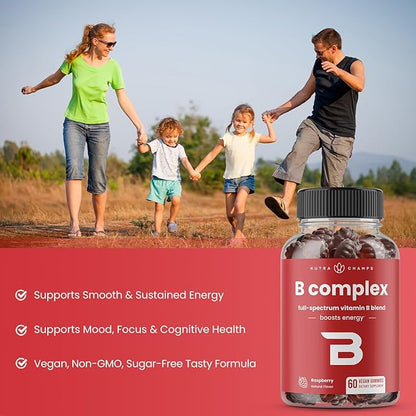 NutraChamps Vitamin B Complex Gummies, Vitamin B Gummies Boosts Energy, B Complex Vitamins B1, B2 (Riboflavin), B3 (Niacin), B5, B6, B7 (Biotin), B9 (Folic Acid), Methyl B12