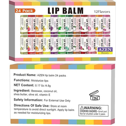 AZEN 24 Pack Lip Balm Stocking,