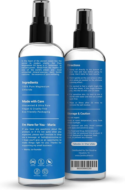 Pure Organic Magnesium Oil Spray | Made in USA 8 fl oz/237ml (2 Pack)