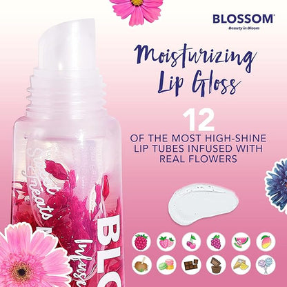 Blossom Scented Moisturizing Lip Gloss Tubes, Infused with Real Flowers, 0.3 fl. oz/9ml, Caramel Apple