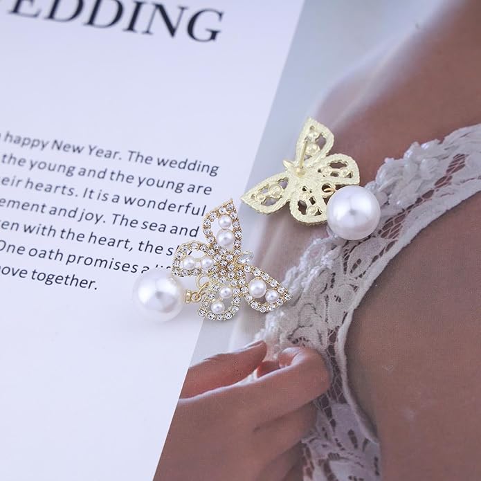 Vintage Crystal Pearl Butterfly Earrings Butterfly