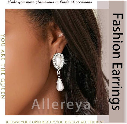 Vintage Crystal Pearl Drop Earrings Pearl Bow Dangle