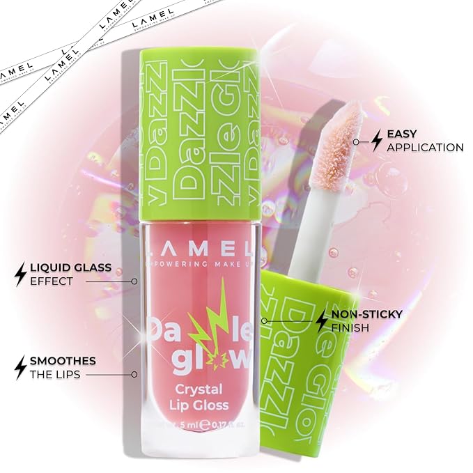Lamel Dazzle Glow Crystal Clear Lip Gloss - Hydrating Lip Gloss - Non Sticky Lip Gloss - Colored Lip Gloss - Lip Gloss Color - Mini Lip Gloss - Moisturizing Lip Gloss - №402 Soulmate