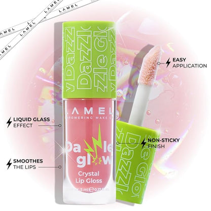 Lamel Dazzle Glow Crystal Clear Lip Gloss - Hydrating Lip Gloss - Non Sticky Lip Gloss - Colored Lip Gloss - Lip Gloss Color - Mini Lip Gloss - Moisturizing Lip Gloss - №402 Soulmate