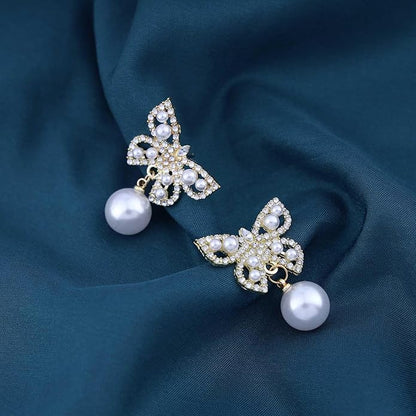 Vintage Crystal Pearl Butterfly Earrings Butterfly