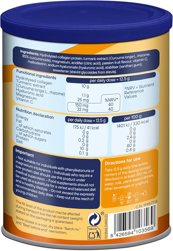 COLNATUR Complex Collagen Turmeric Flavor 250g – Joints, Bones, Muscles, Teeth and Skin – Collagen and Vitamin C