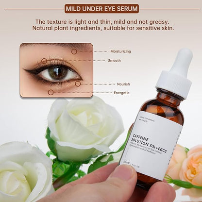 Caffeine Solution 5% + EGCG For Dark Circles & Puffiness, 30ML Anti Aging Under Eye Serum For Eye Bags, Fine Lines, Moisturizing Caffeine Solution.