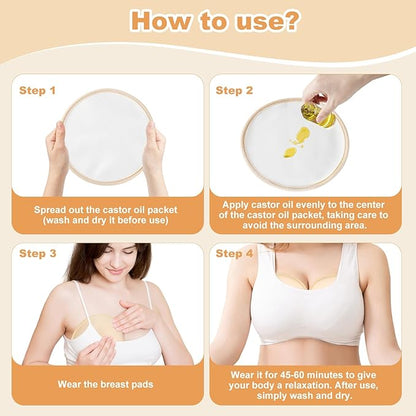 Castor Oil Pack for Breast, 4 PCS Reusable Organic Castor Oil Pack Wrap, Soft Breast Pads for Relaxing Sleeping (Oil Not Included)-Khaki