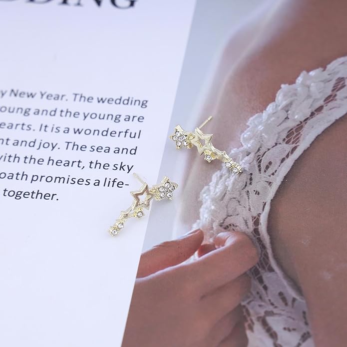 Boho Cz Star Ear Crawler Earrings