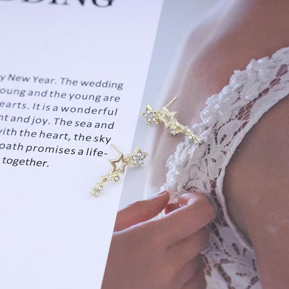 Boho Cz Star Ear Crawler Earrings