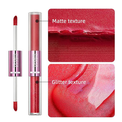 Double Head Lip Gloss Non Fading Lip Glaze Matte Mist Pearlescent Liquid Lipstick, 6-color suit