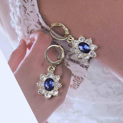 Vintage Crystal Flower Earrings Sapphire Drop