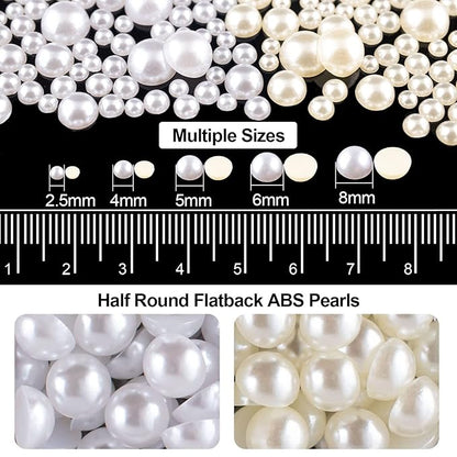 Flat Back Rhinestone+Half Round Pearl Kits Colorful Rhinestones+White&Beige