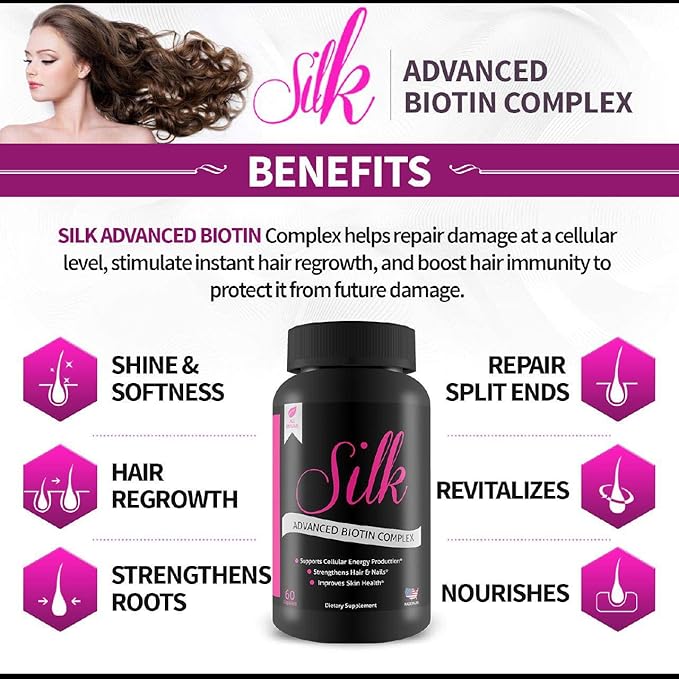 Silk Advanced Biotin Complex- Promotes Stronger, Longer, Hair-Healthier Skin- Ultimate Nail Strength