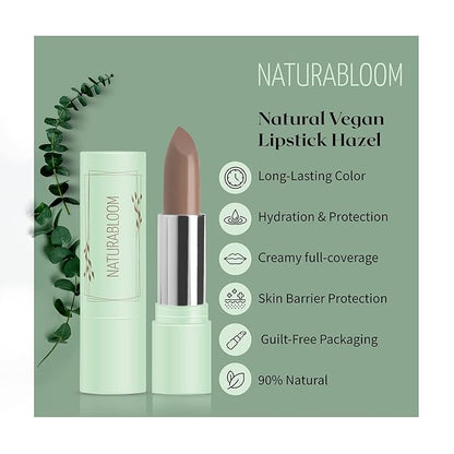 Vegan Lipstick (Hazel) - Sensational One-Stroke Long Lasting Lipstick from Natural Oils & Butters Full-Coverage Lip Color with Shea Butter & Coconut Extact - Premium Hydrating Lipsticks