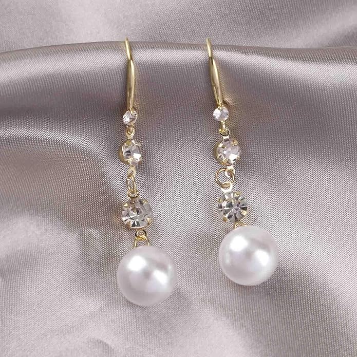 Vintage Crystal Pearl Dangle Earrings Long