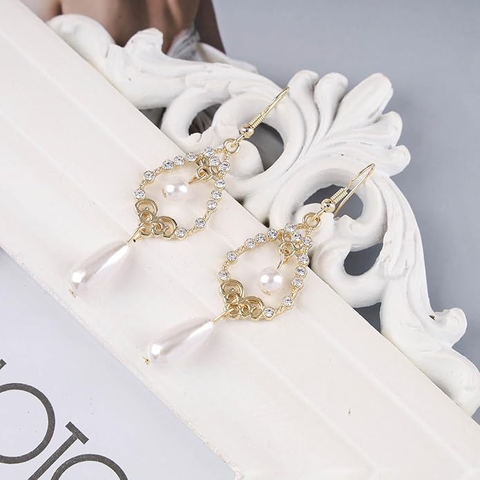 Vintage Crystal Pearl Drop Earrings Teardrop