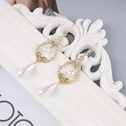 Vintage Crystal Pearl Drop Earrings Teardrop