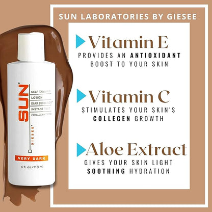 Sun Laboratories By Giesee Dark Sunsation Sunless Tanning Lotion 4 oz - Fragrance-Free, Non-Toxic, Organic Tanning Lotion, Dark Self Tanner, Natural Self Tanning Lotion for Face and Body