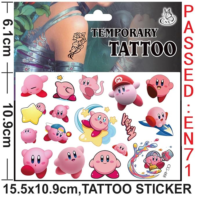 45pcs Temporary Kirby Tattoos for Girls and Kids, Reward Gifts.