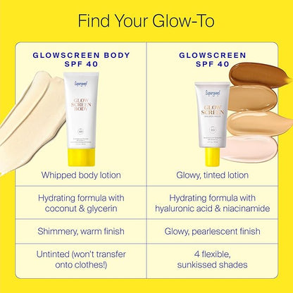 Supergoop! Glowscreen Body SPF 40 PA+++, 3.4 fl oz - Pack of 2 - Body Lotion + Broad Spectrum Sunscreen with Subtle Shimmer - Adds Instant Glow & Hydration - Contains White Stargrass & Coconut Alkanes